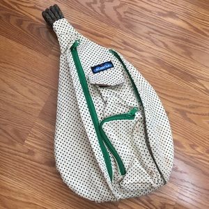 KAVU black polka dot white canvas rope sling bag